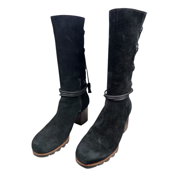 Sorel Women’s Farah Black Suede Mid Calf Heeled Boot Size US 9 - Picture 5 of 10